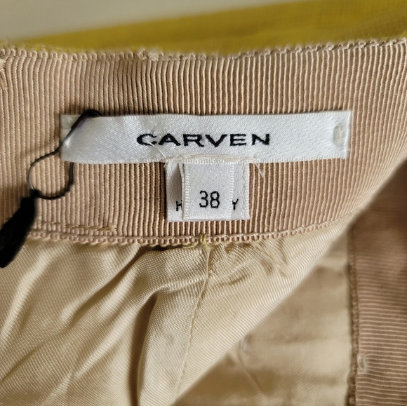 NWT Carven Yellow Beige 100% Cotton Tweed Pensil Knee Length Skirt 38 US 6 - Picture 6 of 9